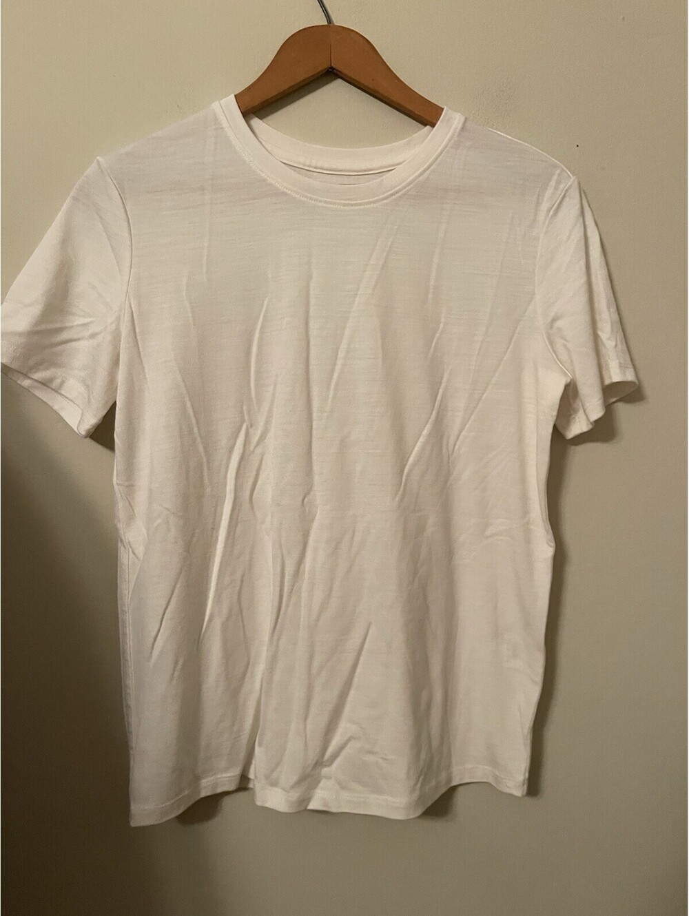 UNBOUND MERINO Women Merino T‑Shirt White Cream Short Sleeve Small S Crewneck